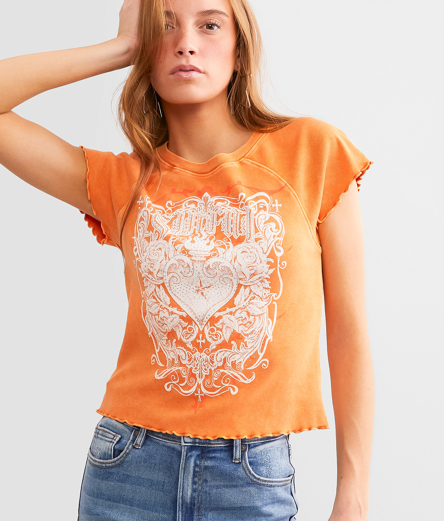Sinful Catherine Raglan T-Shirt - Women's T-Shirts in Apricot Crush Lava Wash