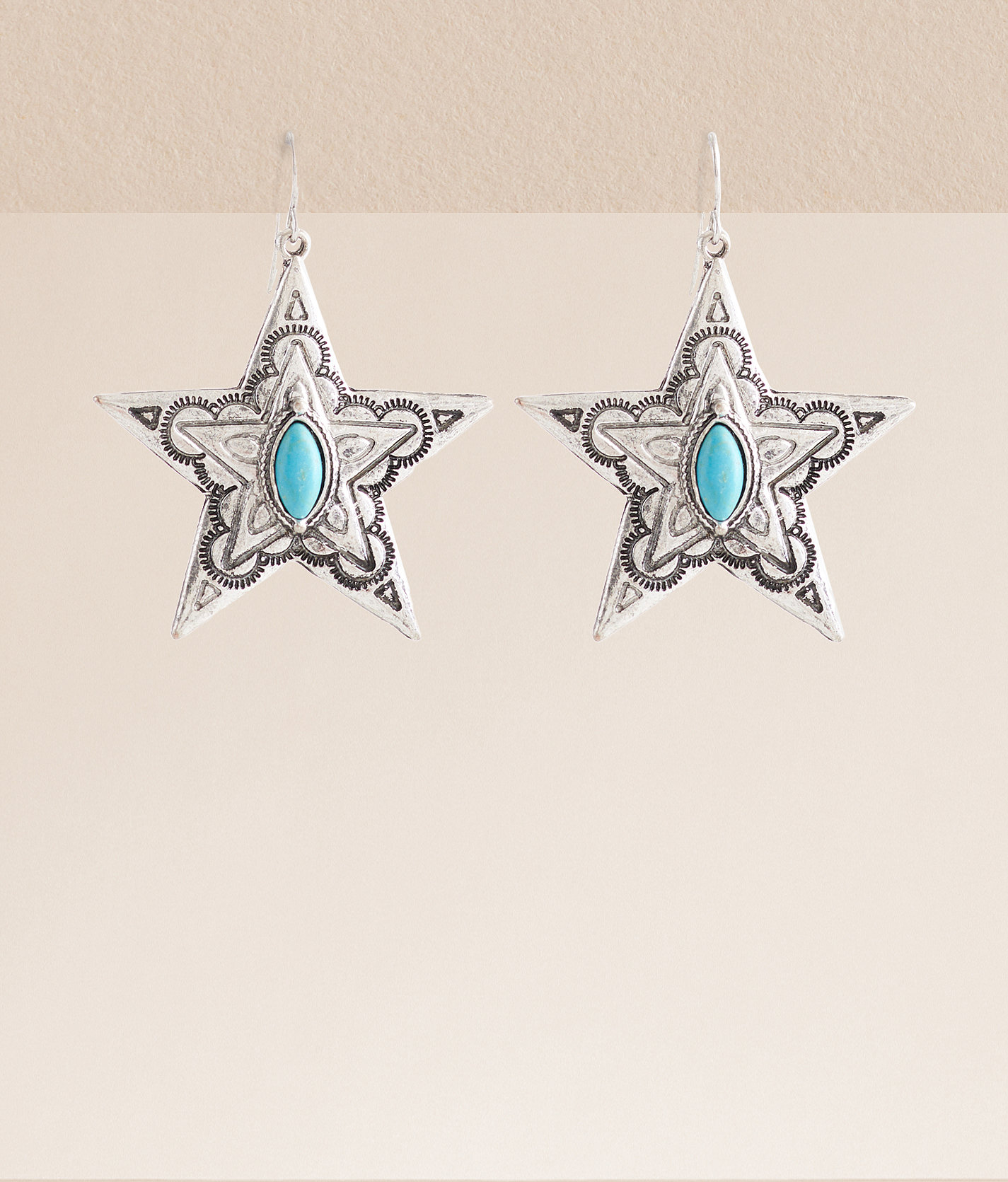 boutique by BKE Turquoise Western Star Drop Earring - Women's Jewelry in Silver