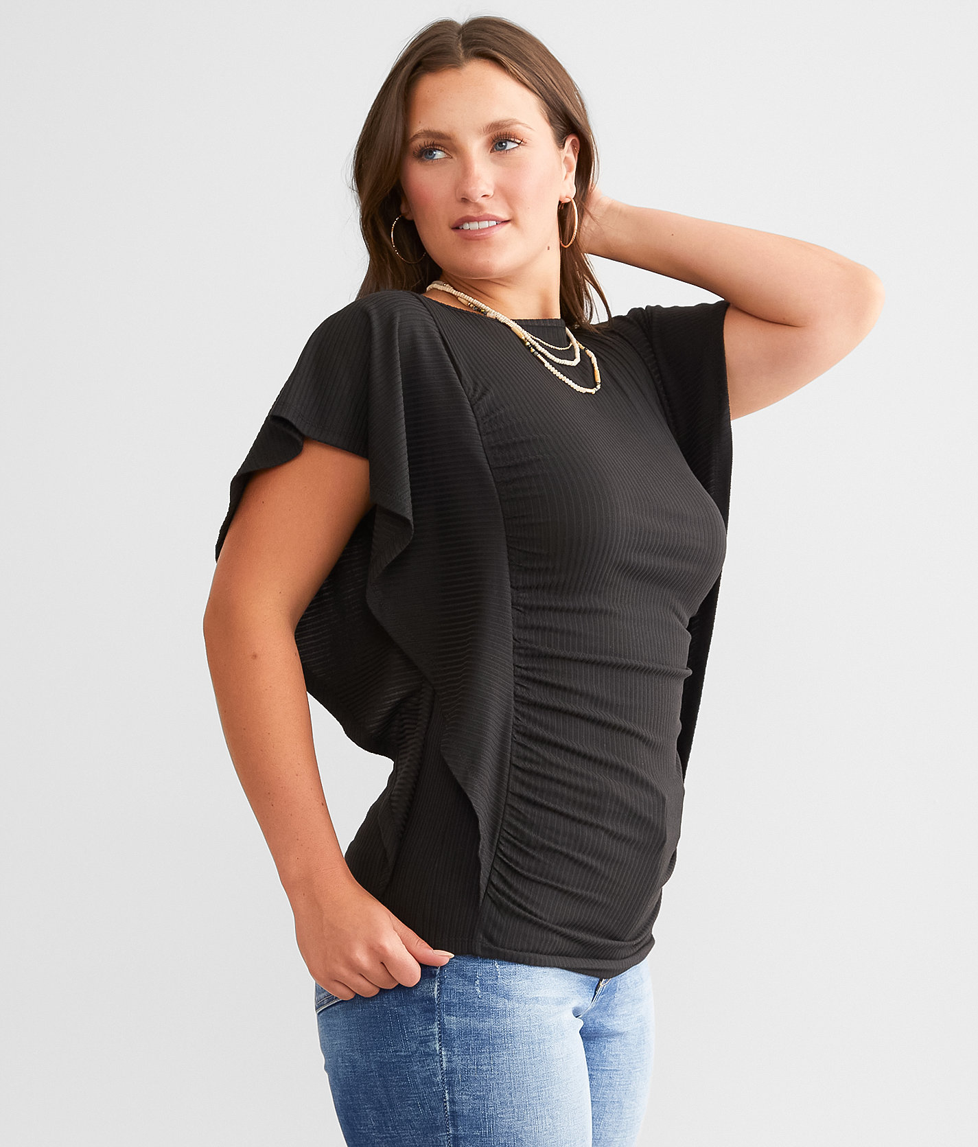 Daytrip Flutter Sleeve Dolman Top - Women's Shirts & Blouses in Black