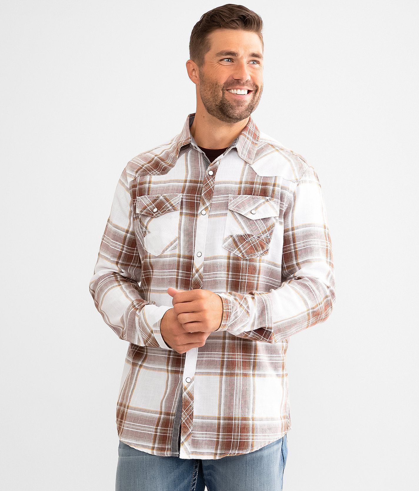 BKE Vintage Plaid Athletic Shirt - Men's Shirts in White Burgundy