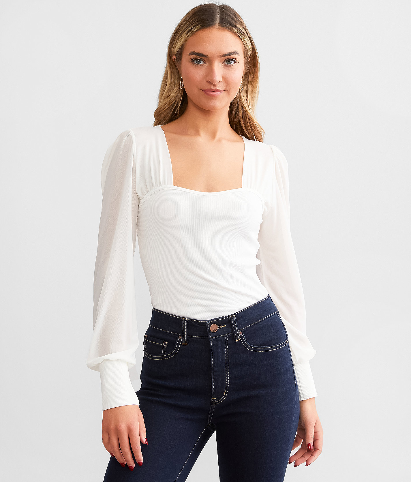 red by BKE Sweetheart Fitted Top - Women's Shirts & Blouses in Gardenia