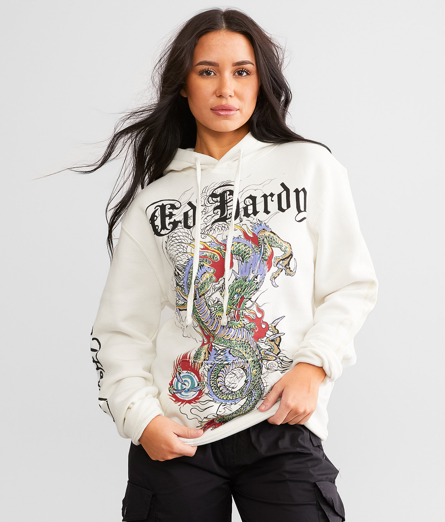 Ed Hardy Japan Dragon Hooded Sweatshirt - Women's Sweatshirts in Ivory