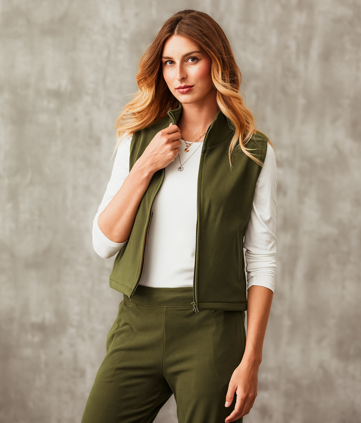 Buckle Black Brushed Mock Neck Vest - Women's Activewear in Olive