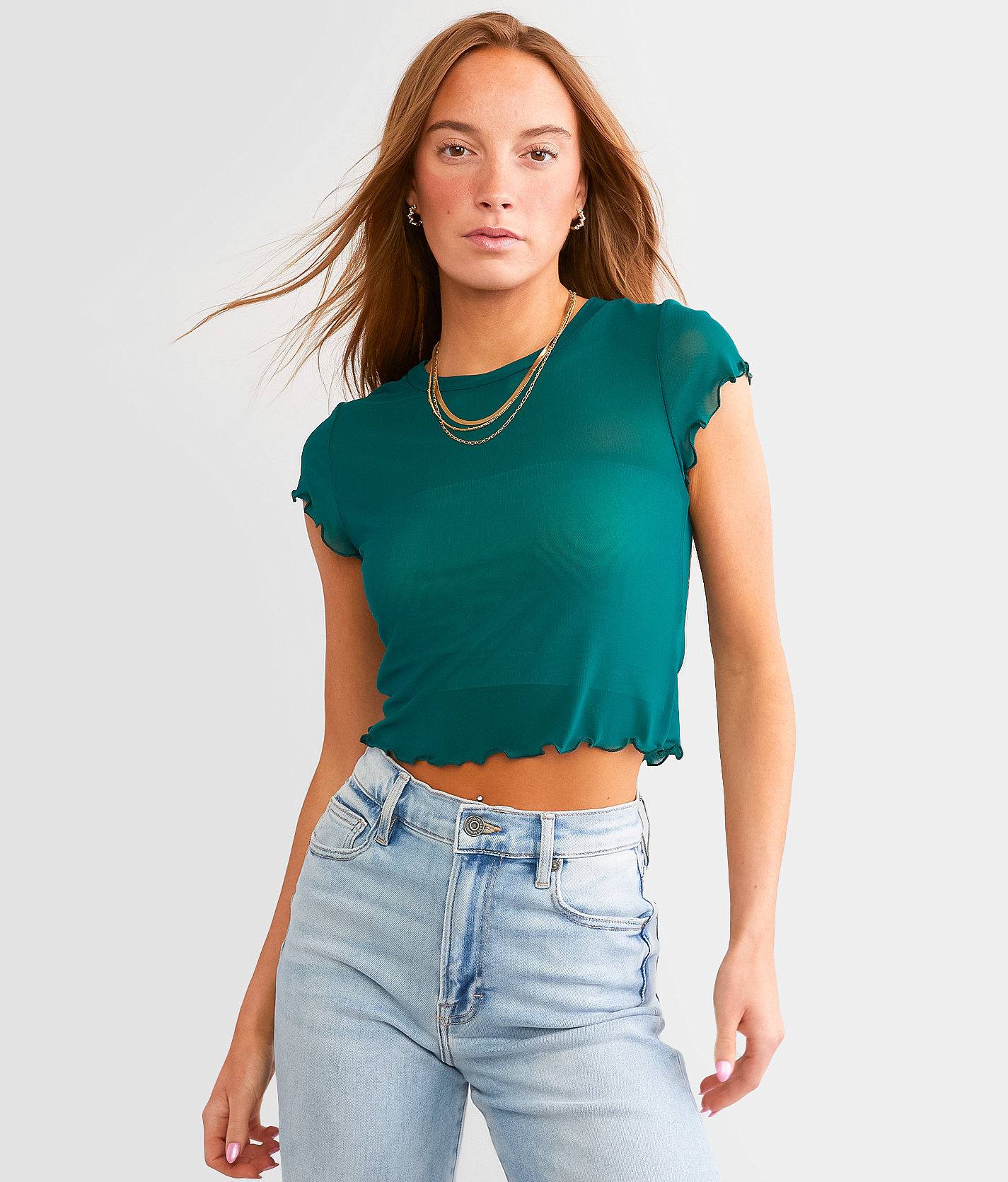 BKEssentials Mesh Cropped Top - Women's Shirts & Blouses in Storm