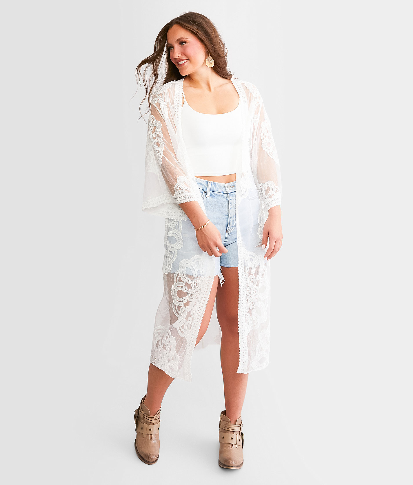 Daytrip Mesh Lace Kimono - Women's Kimonos in Cream