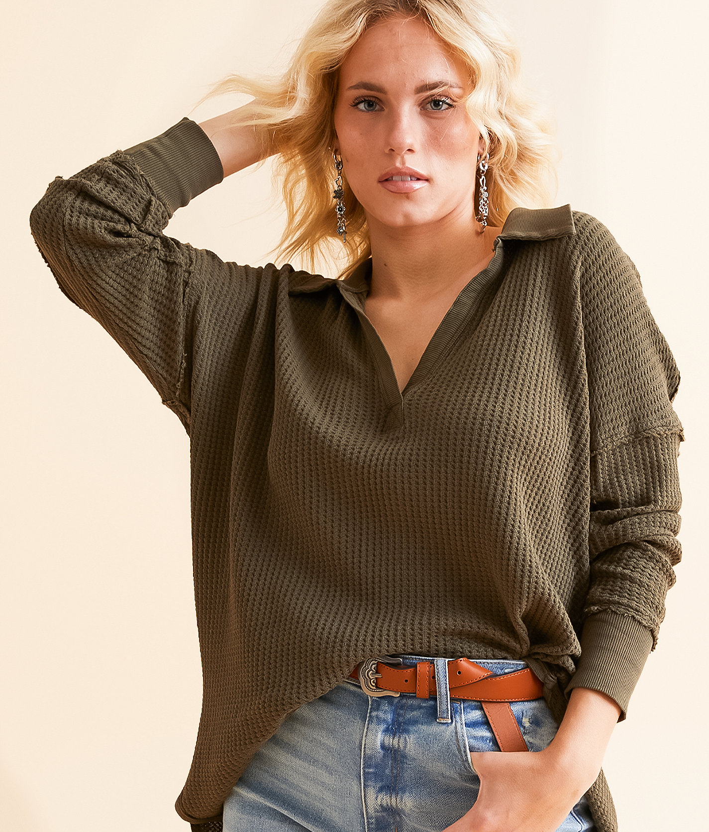Free People Travis Tunic Polo - Women's Shirts & Blouses in Military Olive