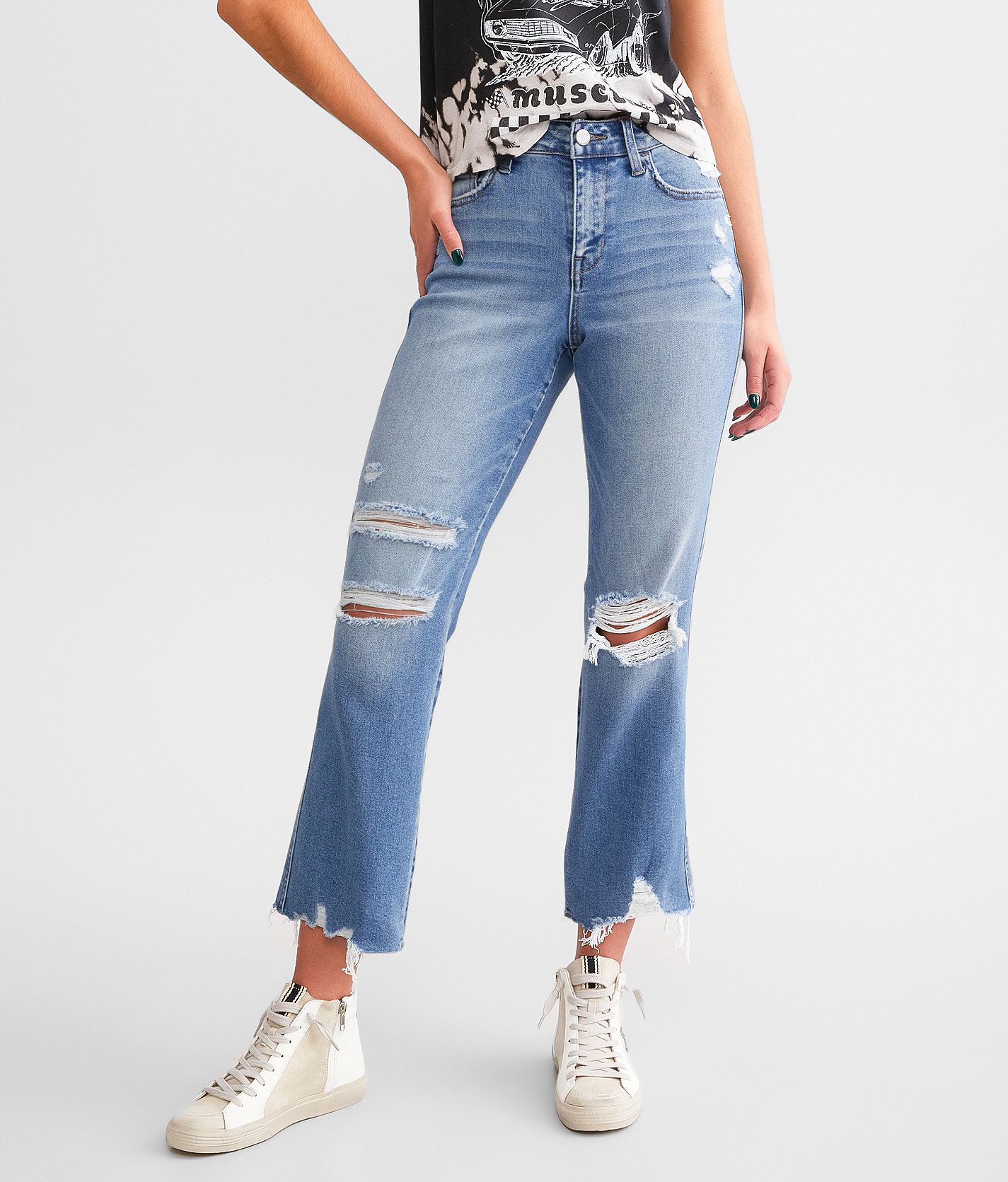 Flying Monkey High Rise Cropped Straight Stretch Jean - Women's Jeans in Fruitful