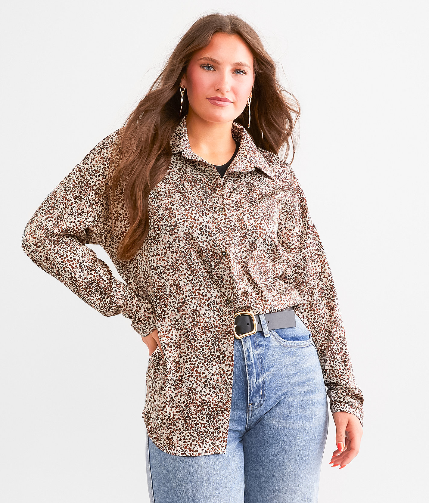 Daytrip Cheetah Satin Oversized Blouse - Women's Shirts & Blouses in Multi