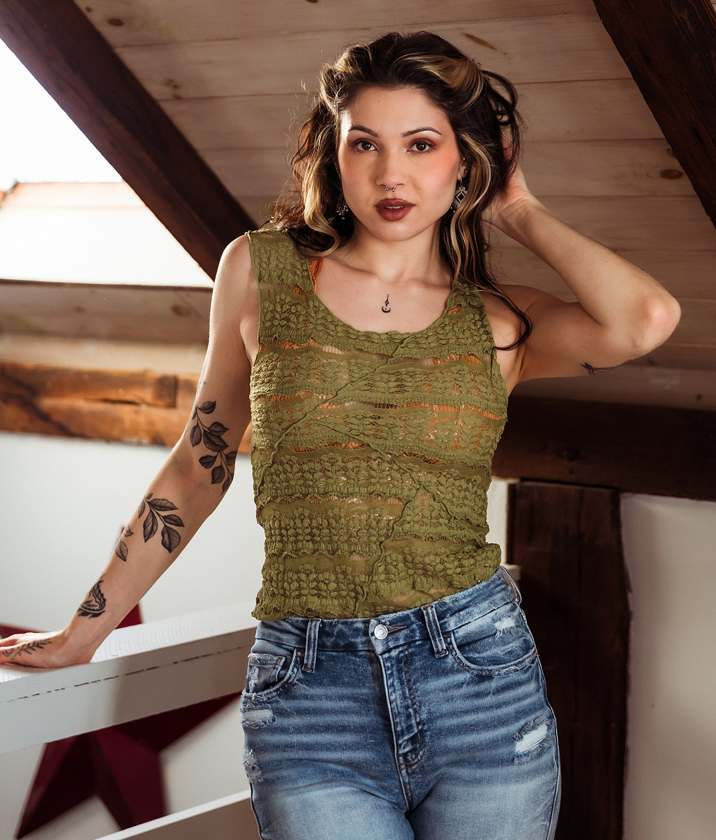 Gimmicks Textured Lace Tank Top - Women's Tank Tops in Green