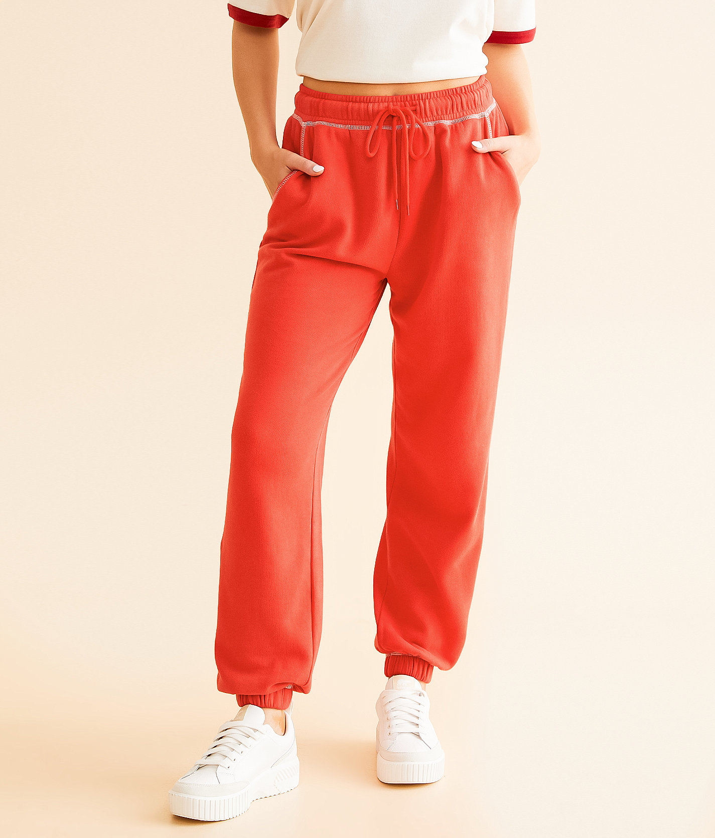FITZ + EDDI Contrast Stitch Sweatpant - Women's Sweatpants in High Risk Red