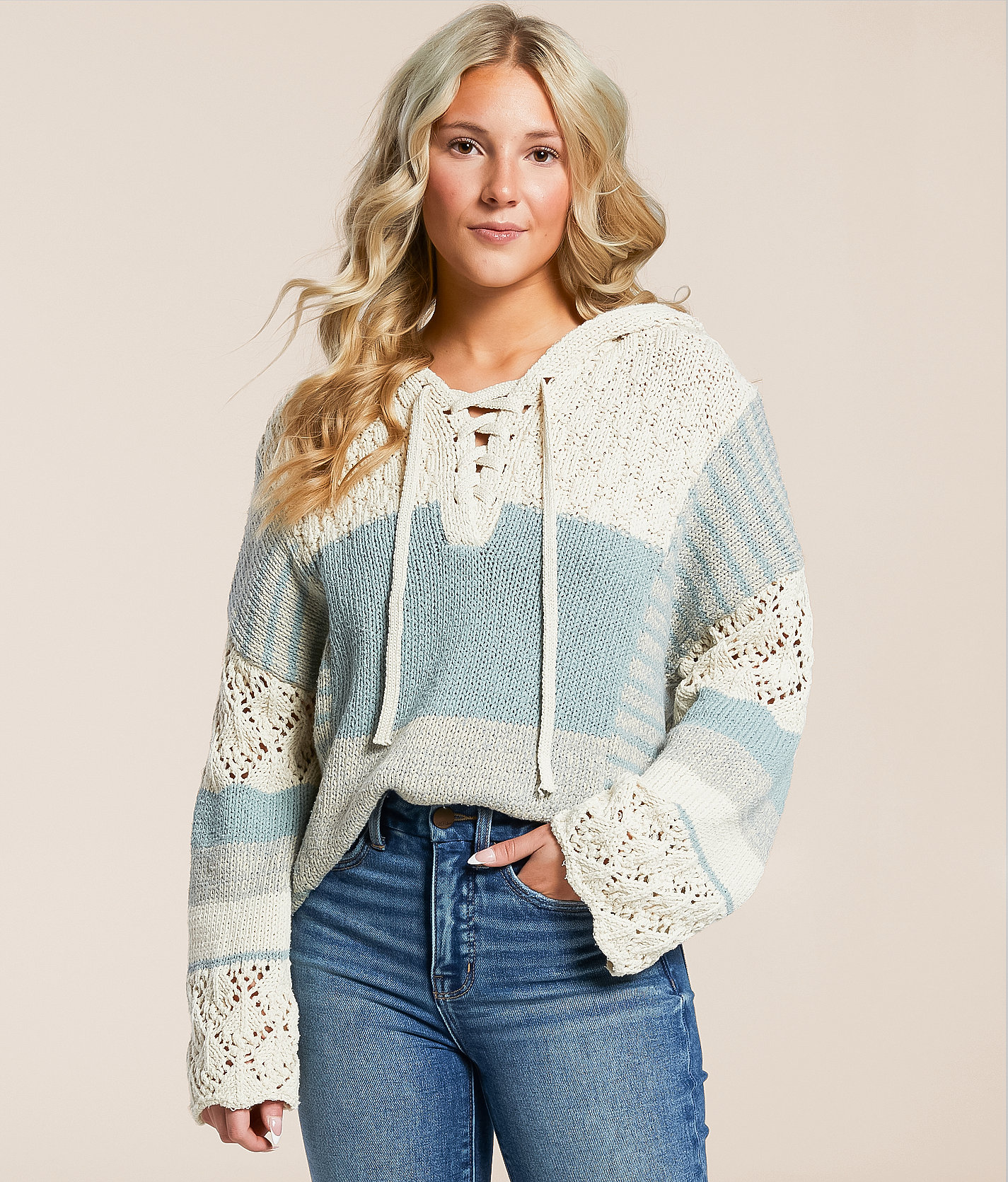 BKE Open Stitch Hooded Sweater - Women's Sweaters in Abyss Birch