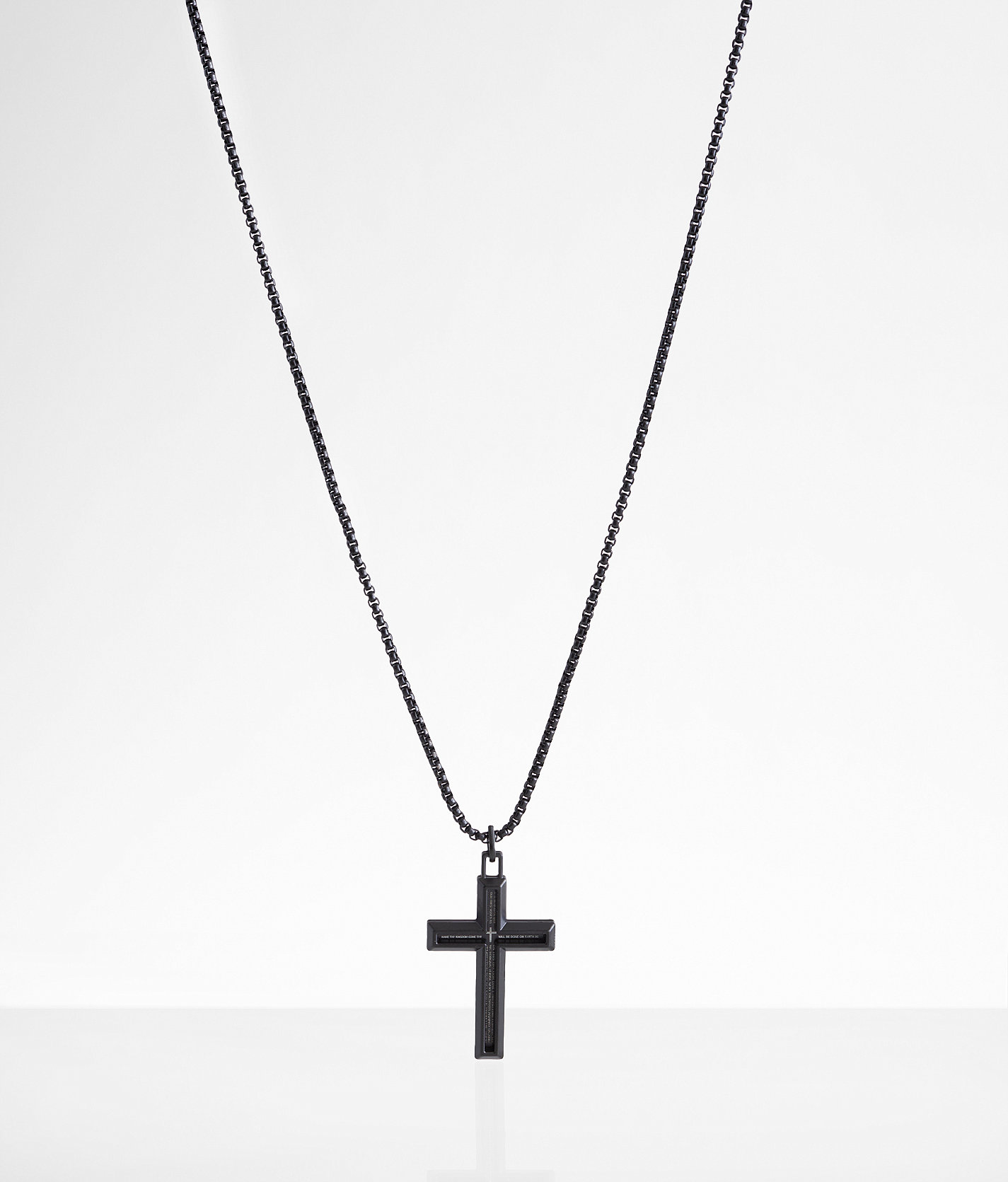 BKE Lord's Prayer Double Cross 28" Necklace - Men's Jewelry in Black