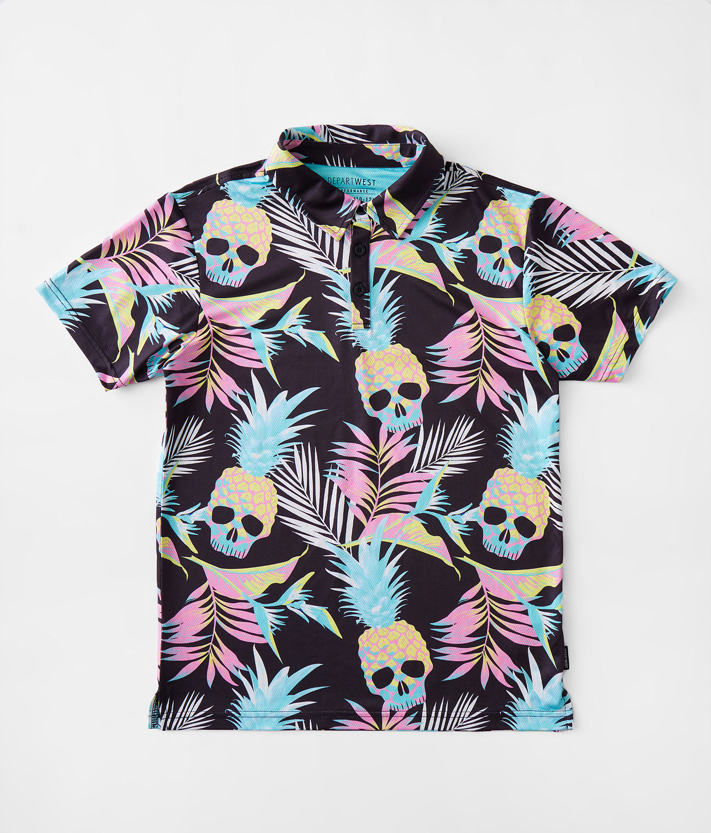 Boys - Departwest Tropical Skull Performance Polo - Boy's Polos in Black Pinapple Skull