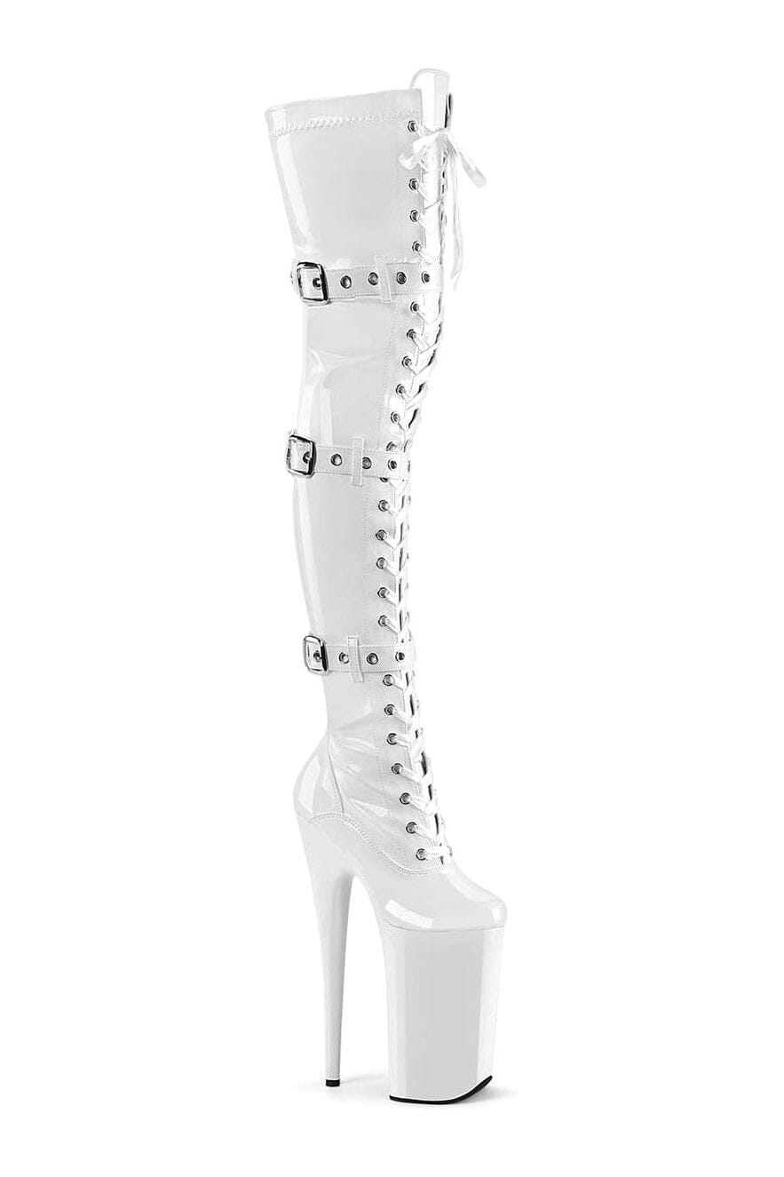 BEYOND-3028 White Patent Thigh Boot