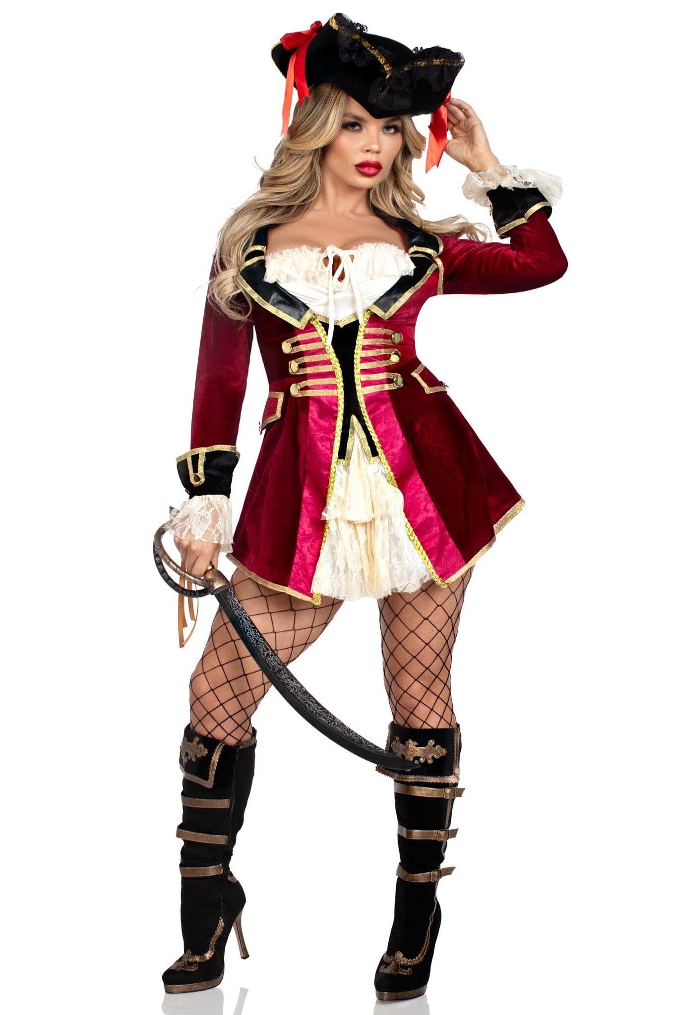 Captivating Pirate Captain Velvet Coat Dress, Tie-Front Bodice