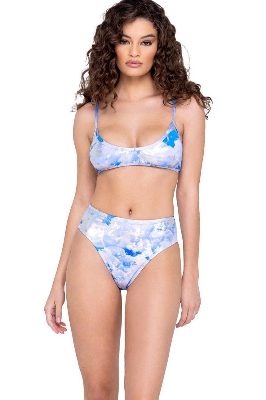 Cloud Print High-Waisted Shorts