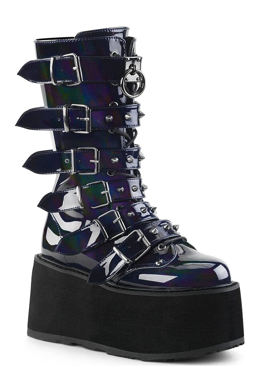 DAMNED-225 Black Hologram Patent Knee Boot