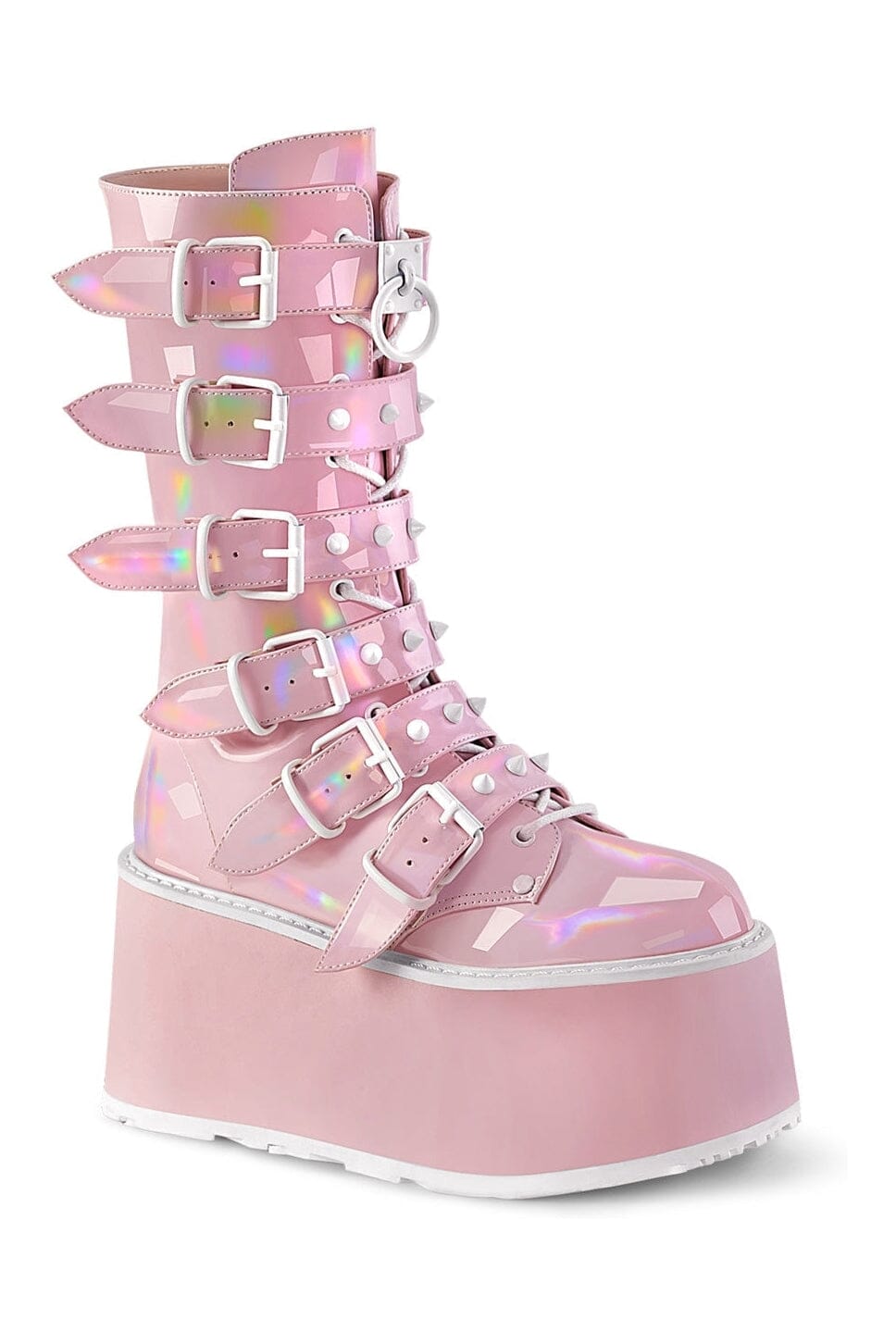 DAMNED-225 Pink Hologram Patent Knee Boot