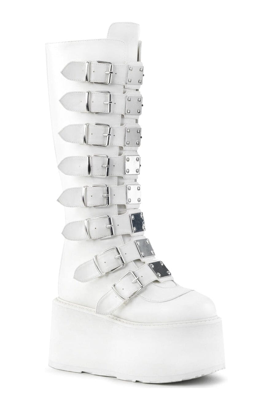 DAMNED-318 White Vegan Leather Knee Boot