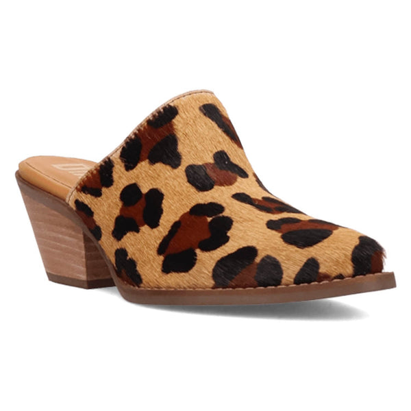 Dingo Womens Calico Leopard Hair-on-Hide 2in Heel Mules Shoes