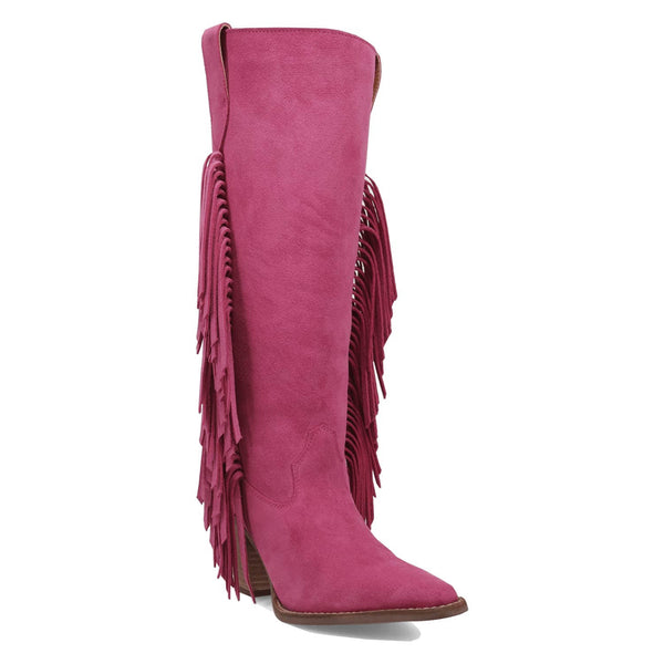 Dingo Womens Twister Fuchsia Suede 16in Fringe Cowboy Boots