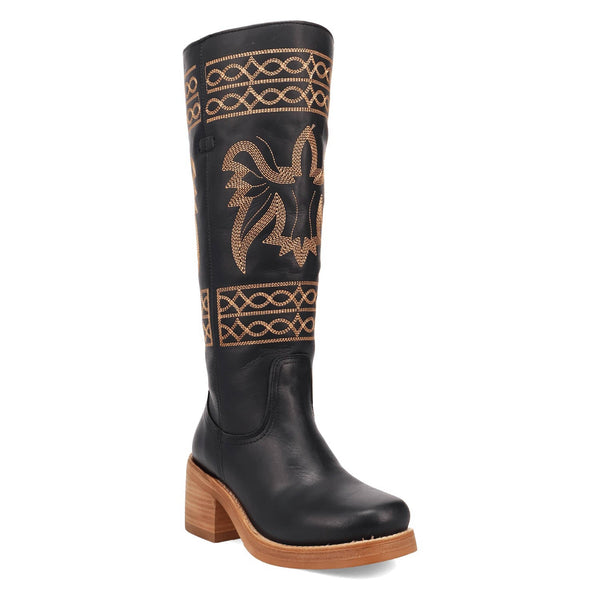 Dingo Womens Avalon Black Leather 16in Vintage Fashion Boots