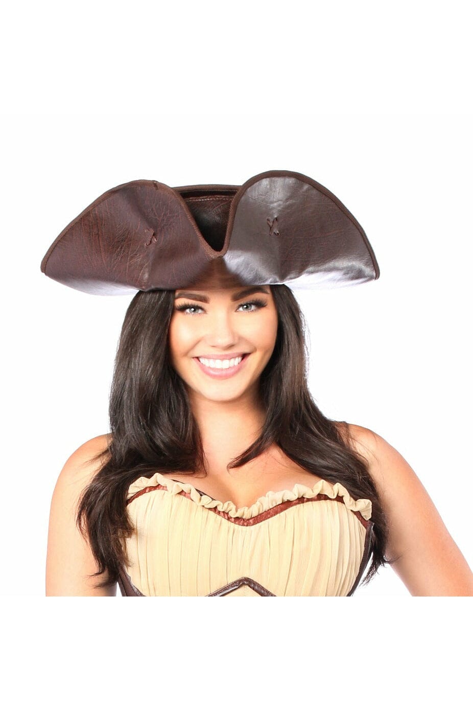 Dark Brown Distressed Faux Leather Pirate Hat