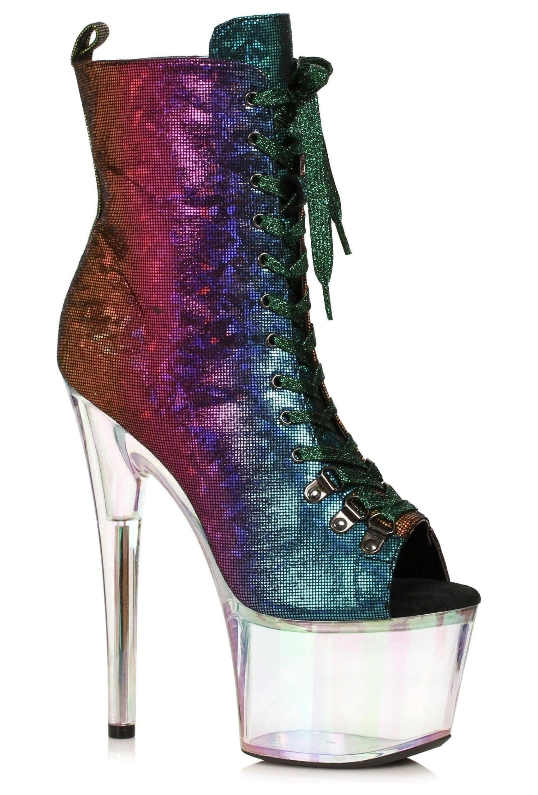 Ellie 709-AMY 7" Lace Up Bootie With Rainbow Tinted Platform