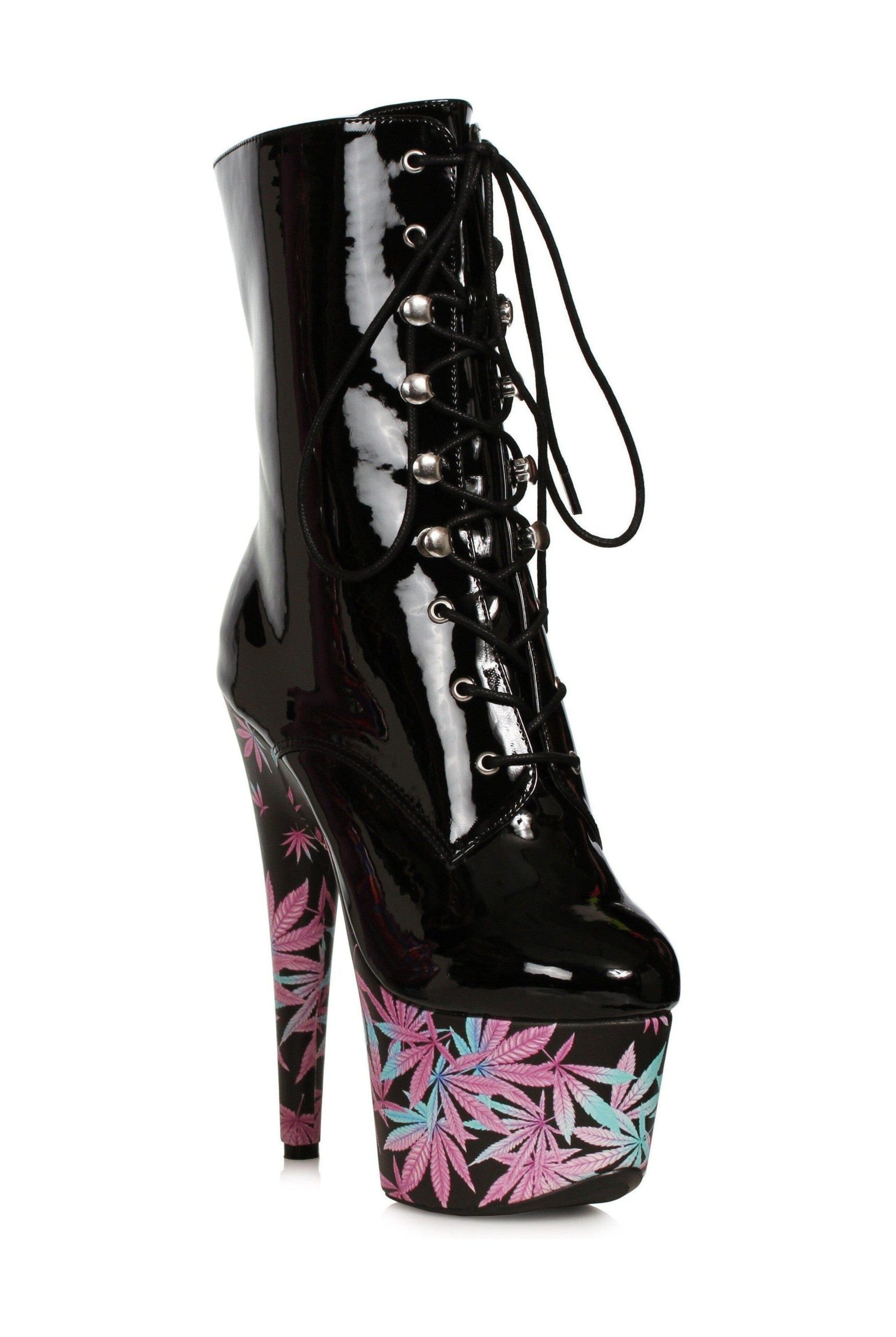 Ellie Shoes 709-JUICY Stiletto Lace up Boot with Marijuana Platform