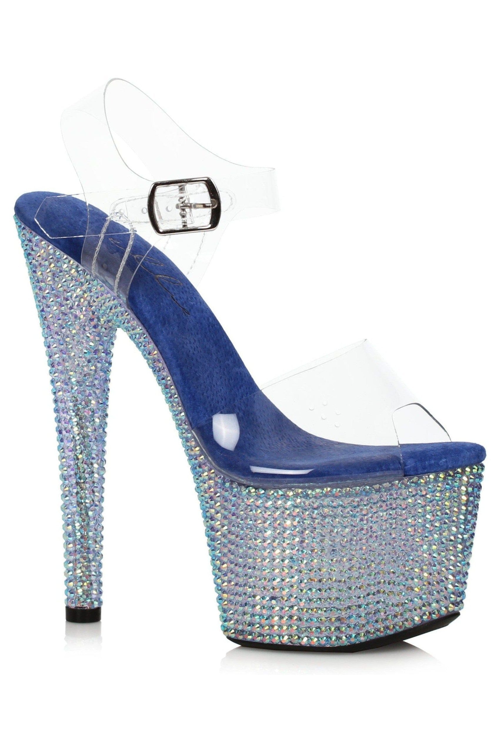 Ellie Shoes 709-ZIAMOND Blue Rhinestone Covered Platform