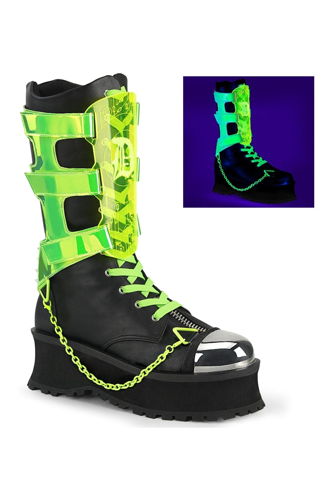 GRAVEDIGGER-255 Black Vegan Leather Knee Boot