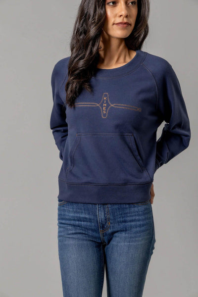 Kimes Ranch Womens Gracie Cropped Crewneck Blue Cotton Blend Sweatshirt