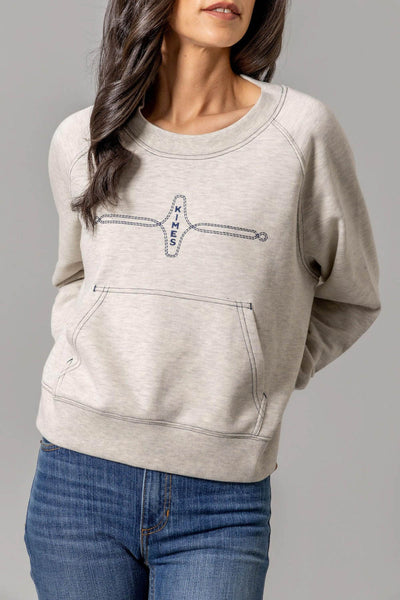Kimes Ranch Womens Gracie Cropped Crewneck Light Grey Cotton Blend Sweatshirt