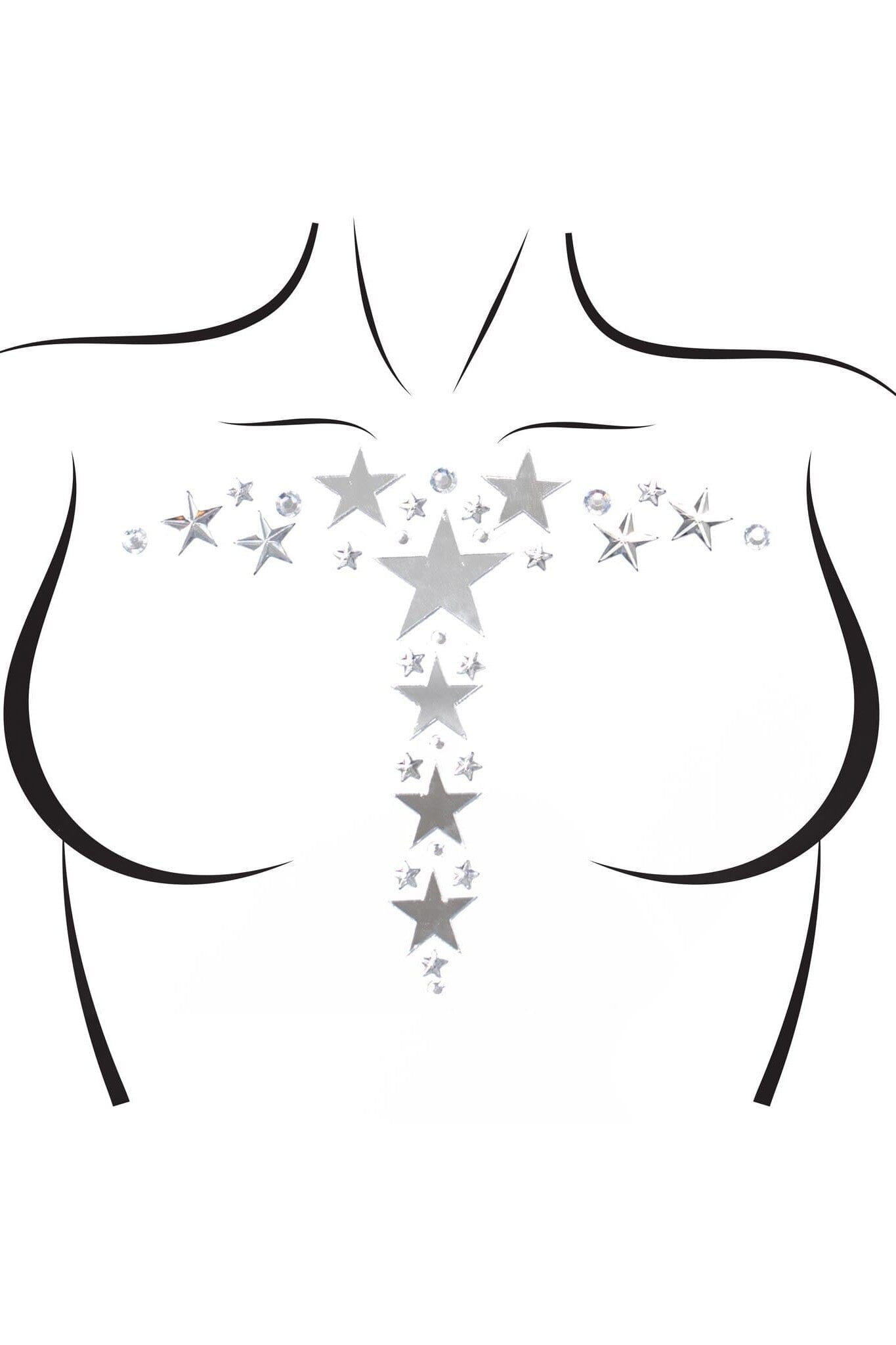 Kismet Adhesive Mirror Star & Rhinestone Body Sticker + 2 Body Glitter Packets