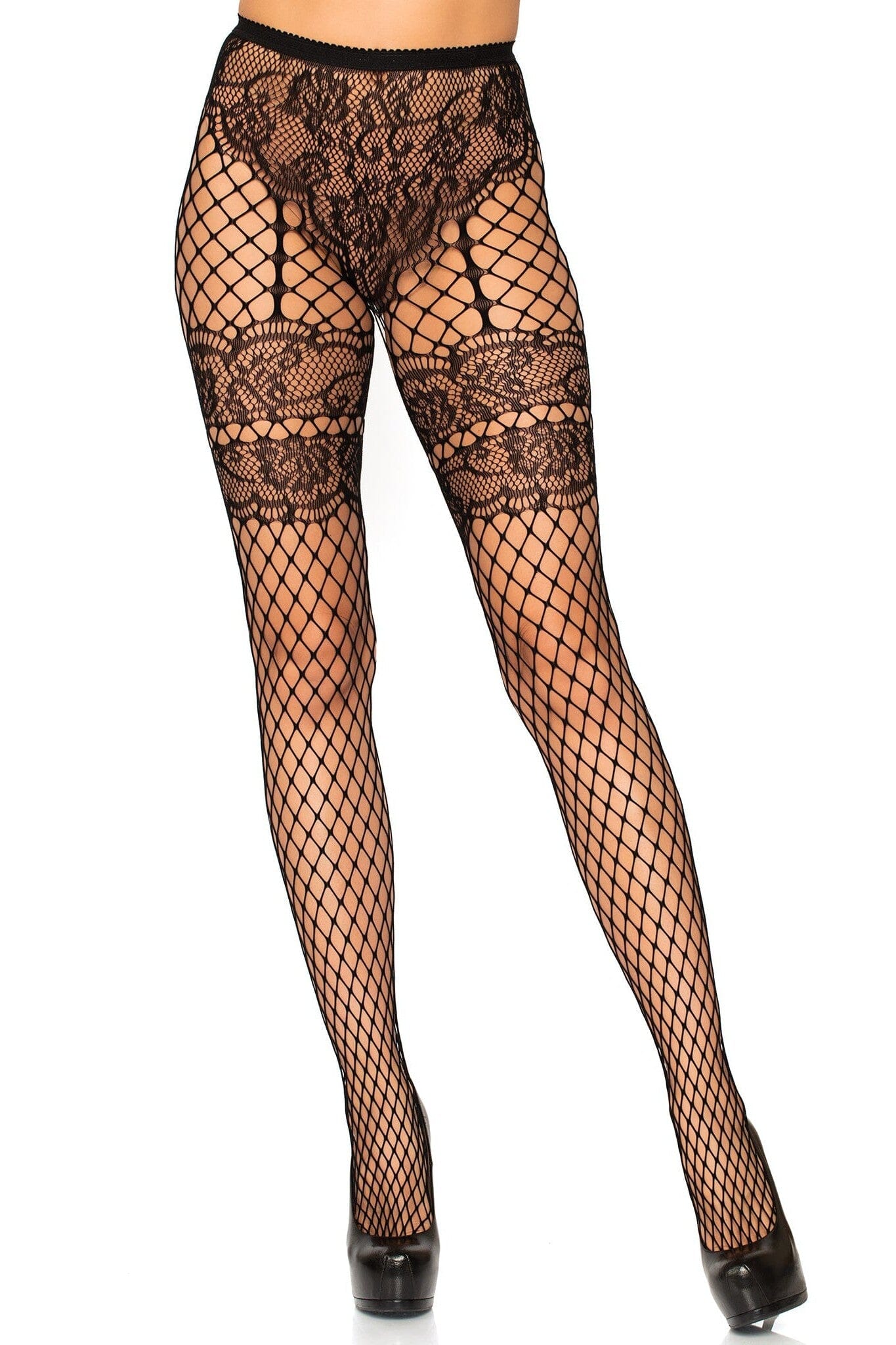 Lace French Cut Faux Garter Industrial Net Tights