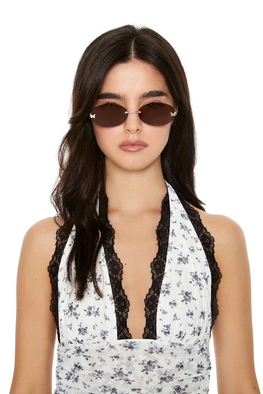 Butterfly Rimless Oval Sunglasses