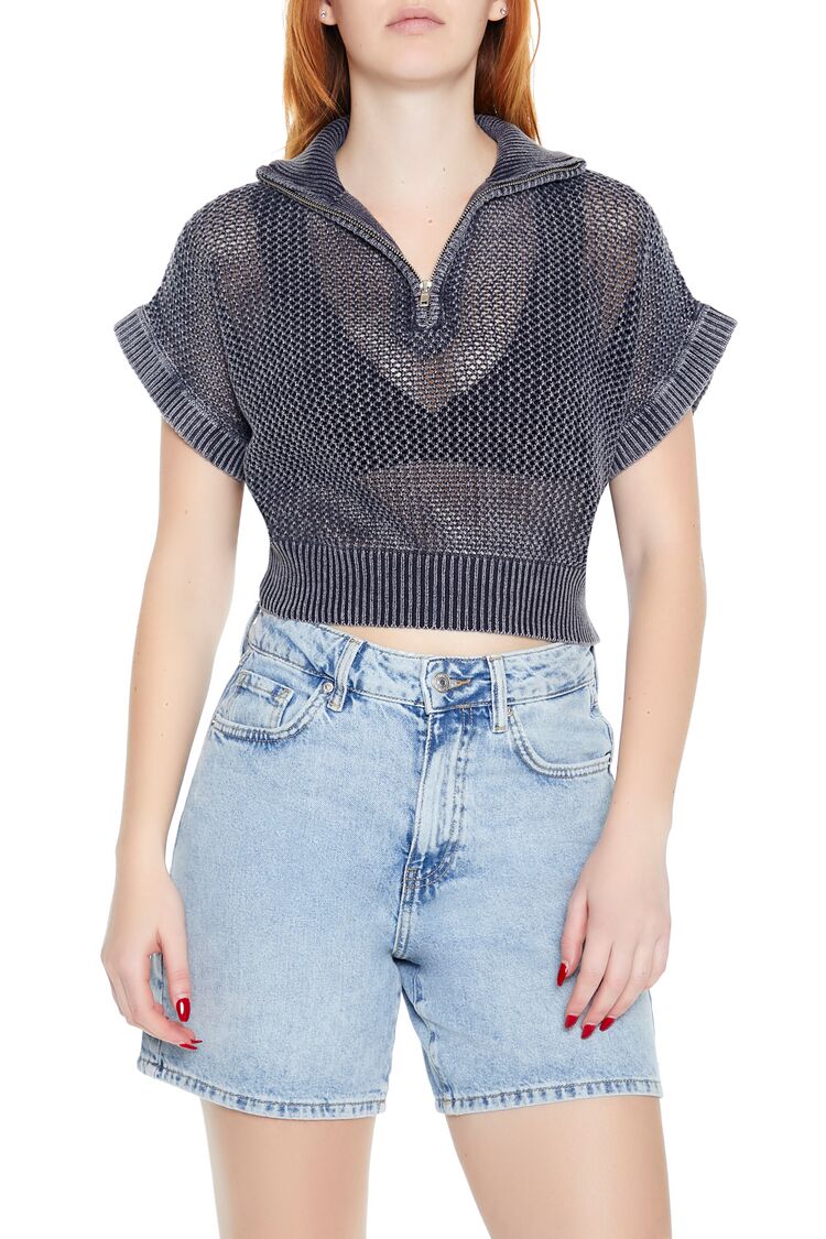 Sweater-Knit Netted Pullover