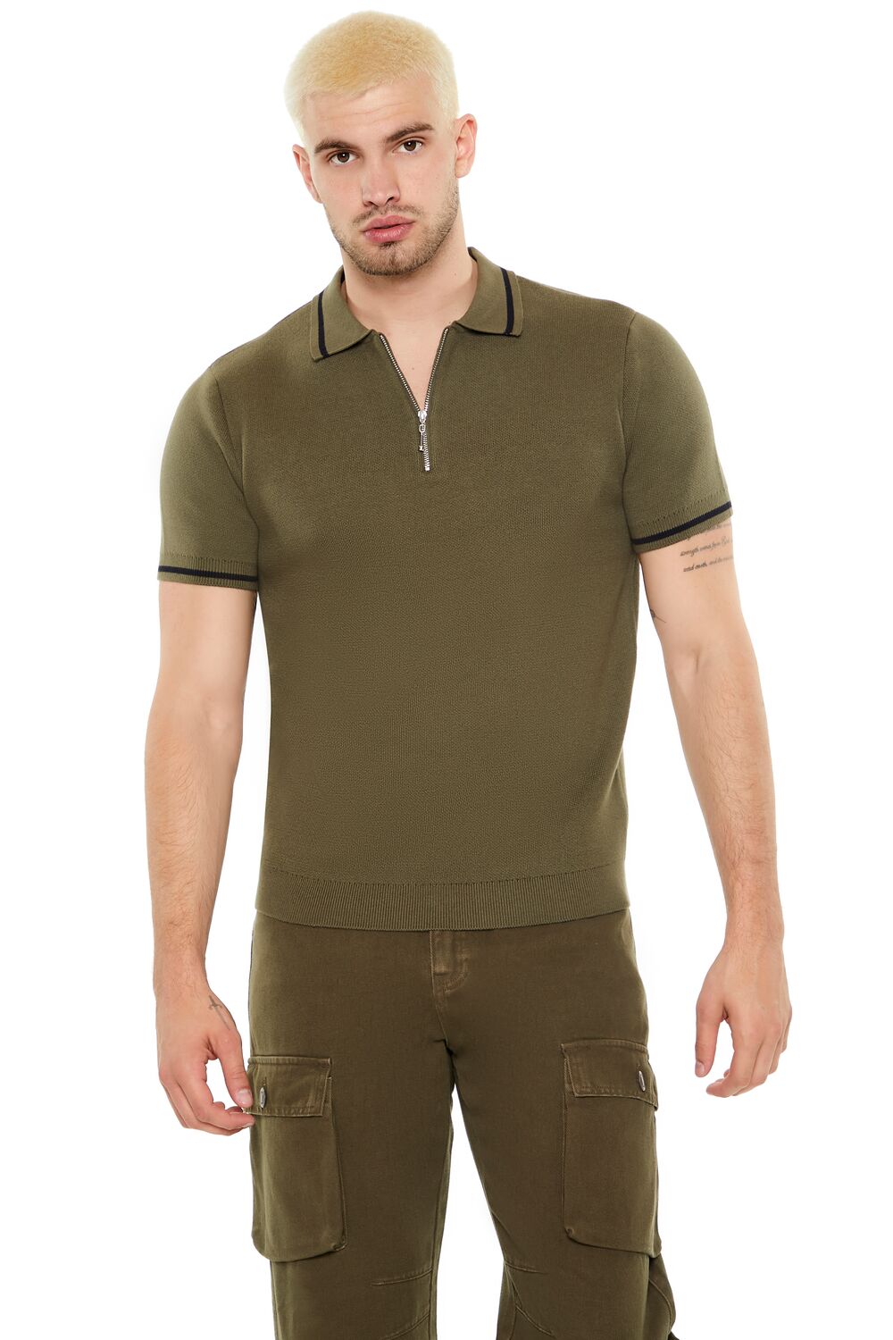 Sweater-Knit Zip-Up Shirt