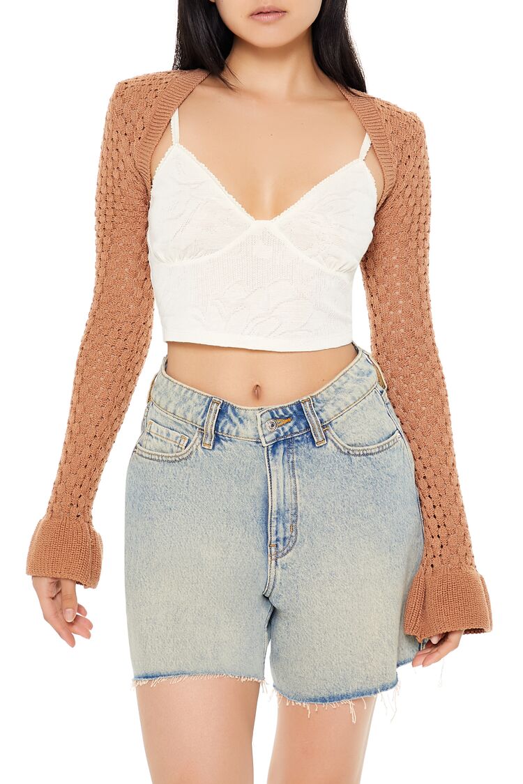 Trumpet-Sleeve Shrug Sweater