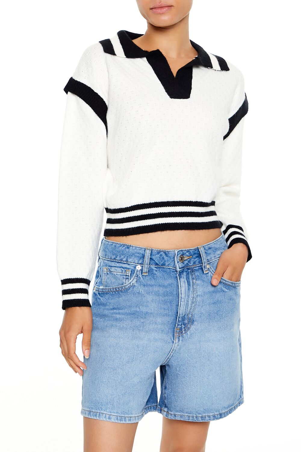 Varsity-Striped Cropped Sweater