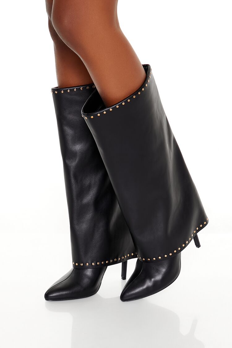 Studded Knee-High Overlay Boots