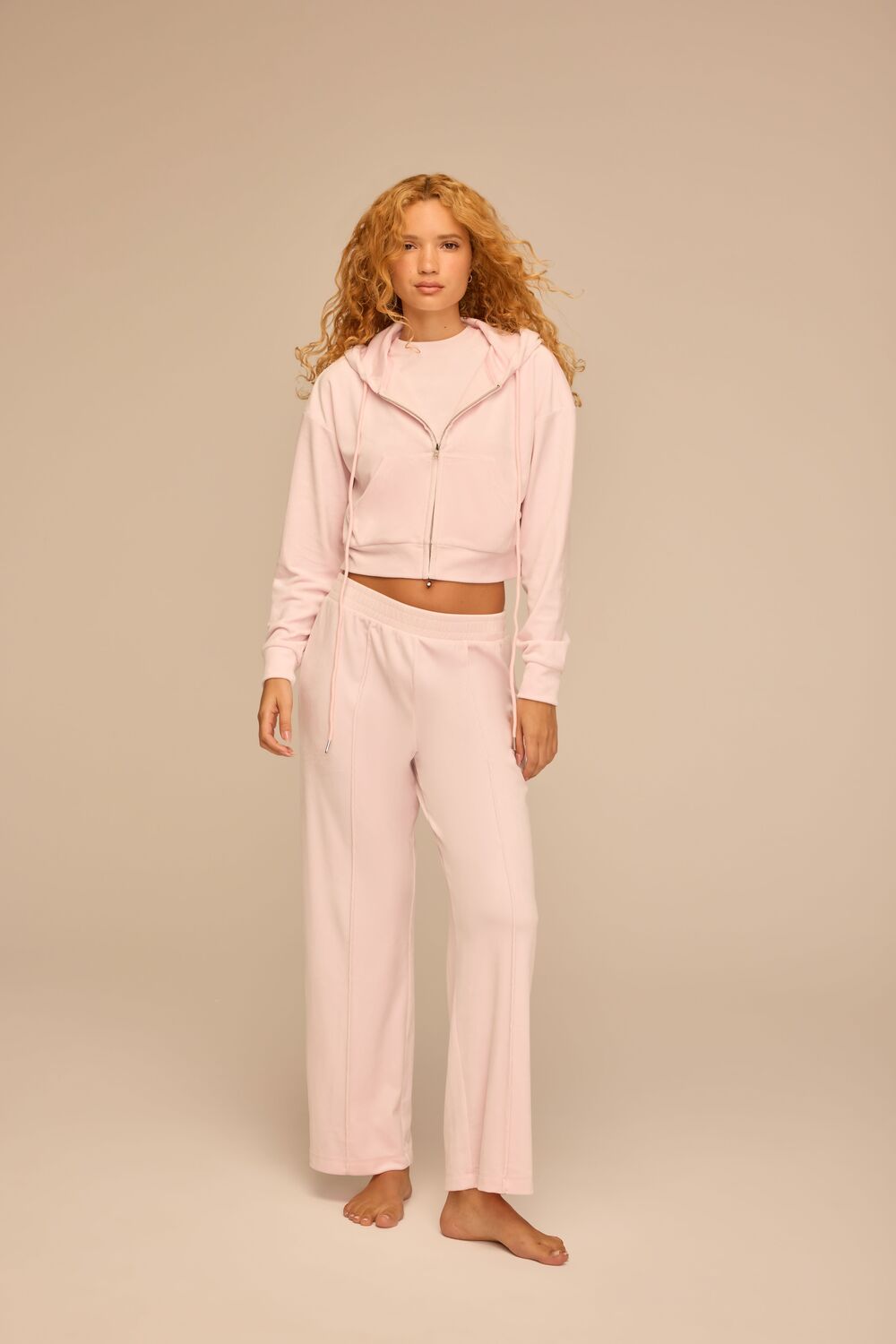 Velour Mid-Rise Wide-Leg Pants