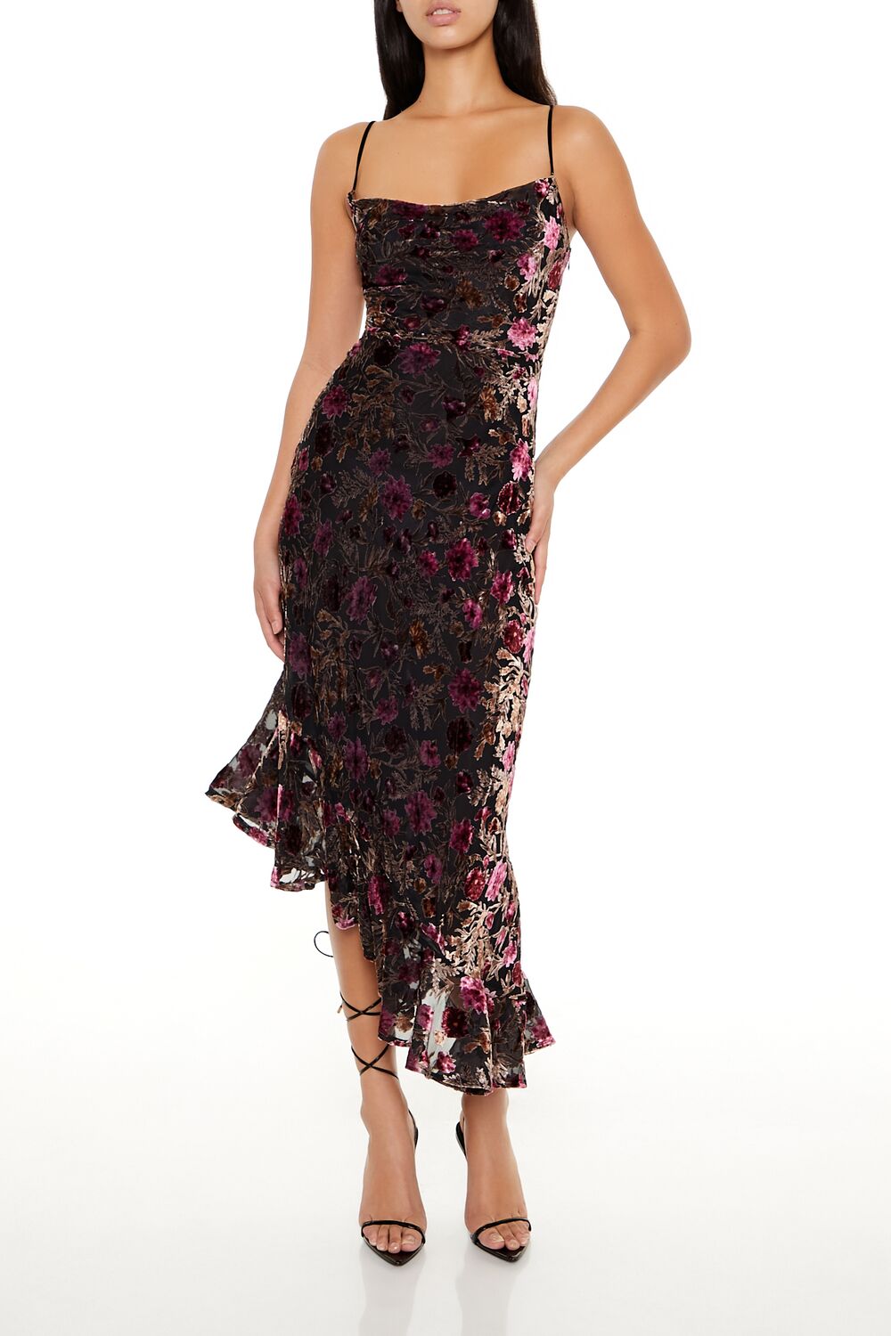 Asymmetrical Floral Midi Dress