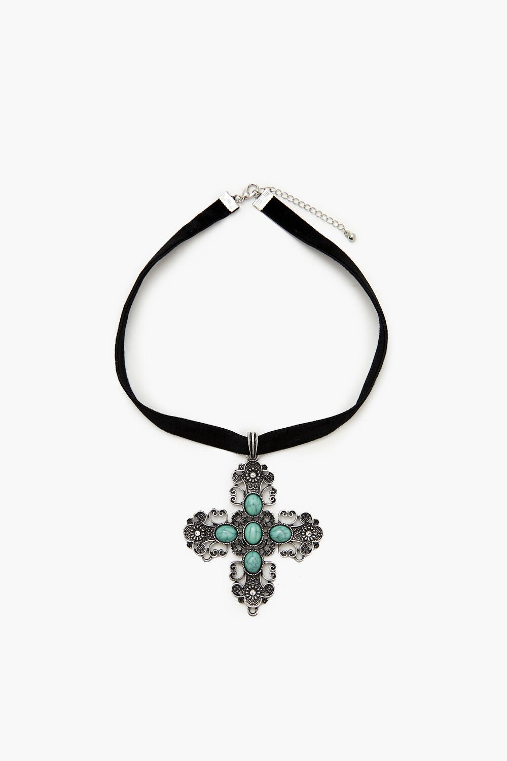 Velvet Faux Stone Cross Necklace