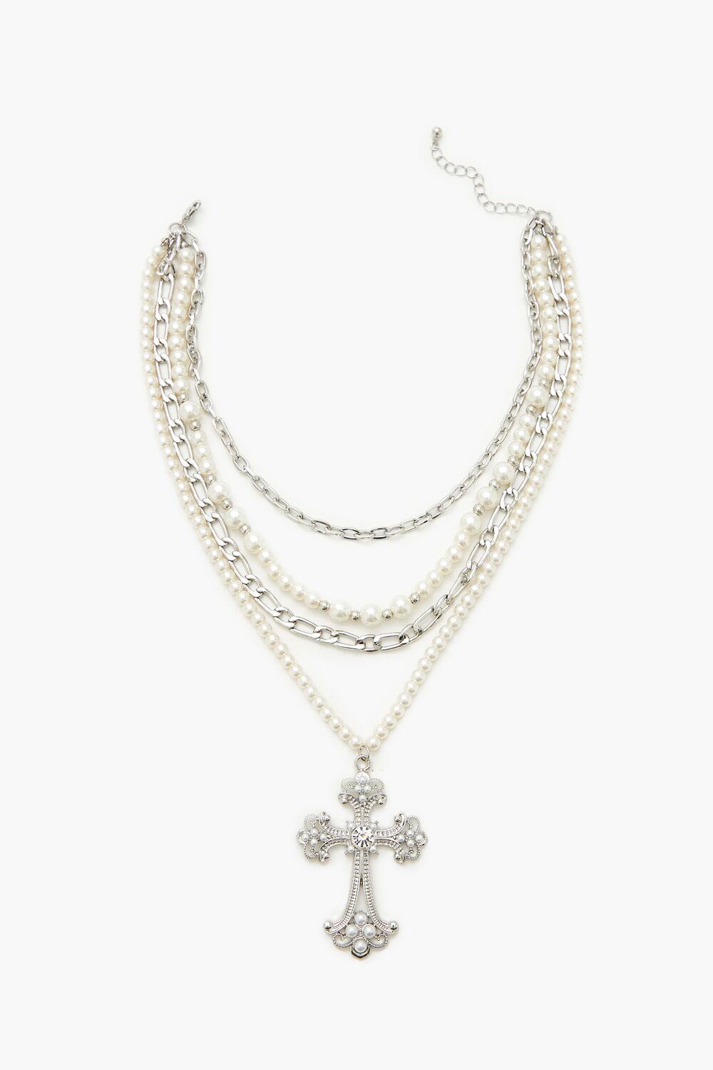 Beaded Layered Cross Necklace