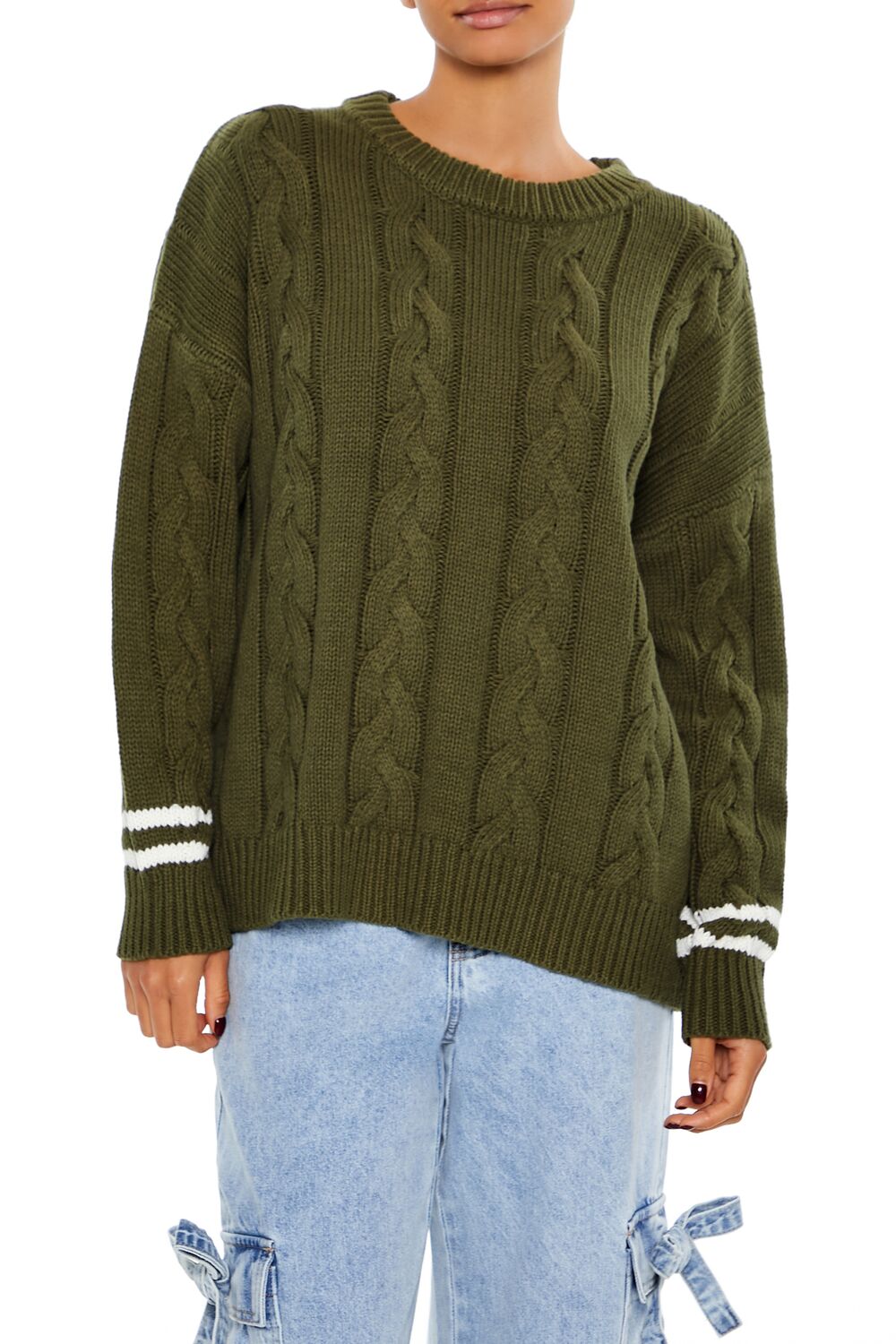 Varsity-Striped Cable Knit Sweater