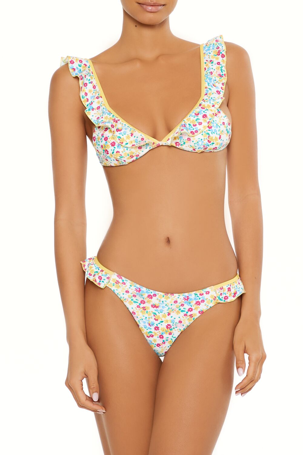 Bright Floral Ruffle Bralette Bikini Top