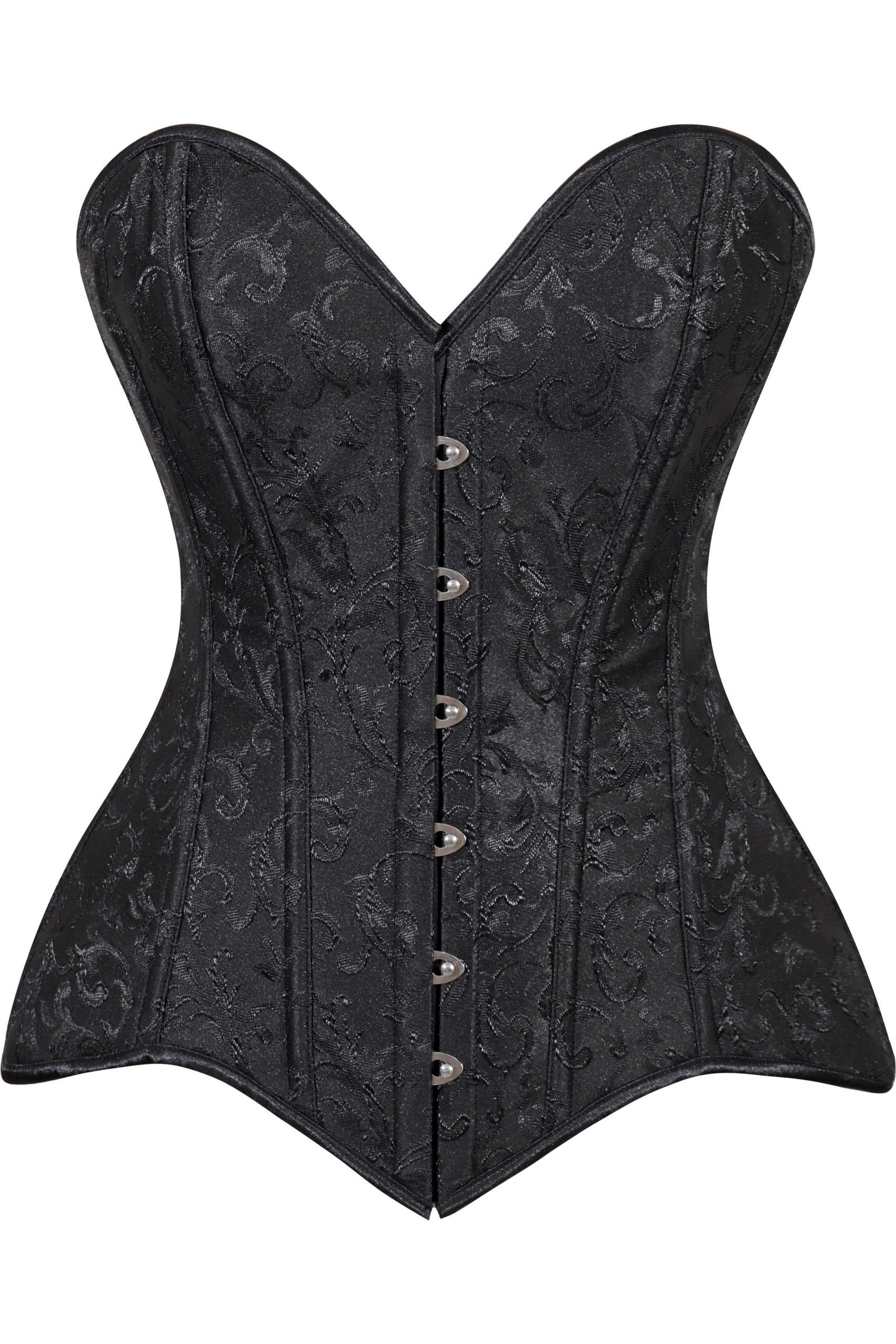 Lavish Black Brocade Overbust Corset W/Busk Closure