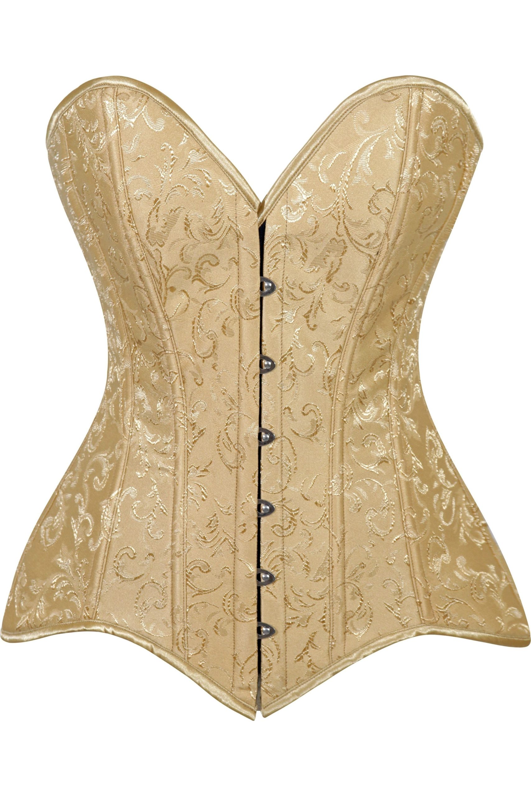 Lavish Gold Brocade Overbust Corset W/Busk Closure