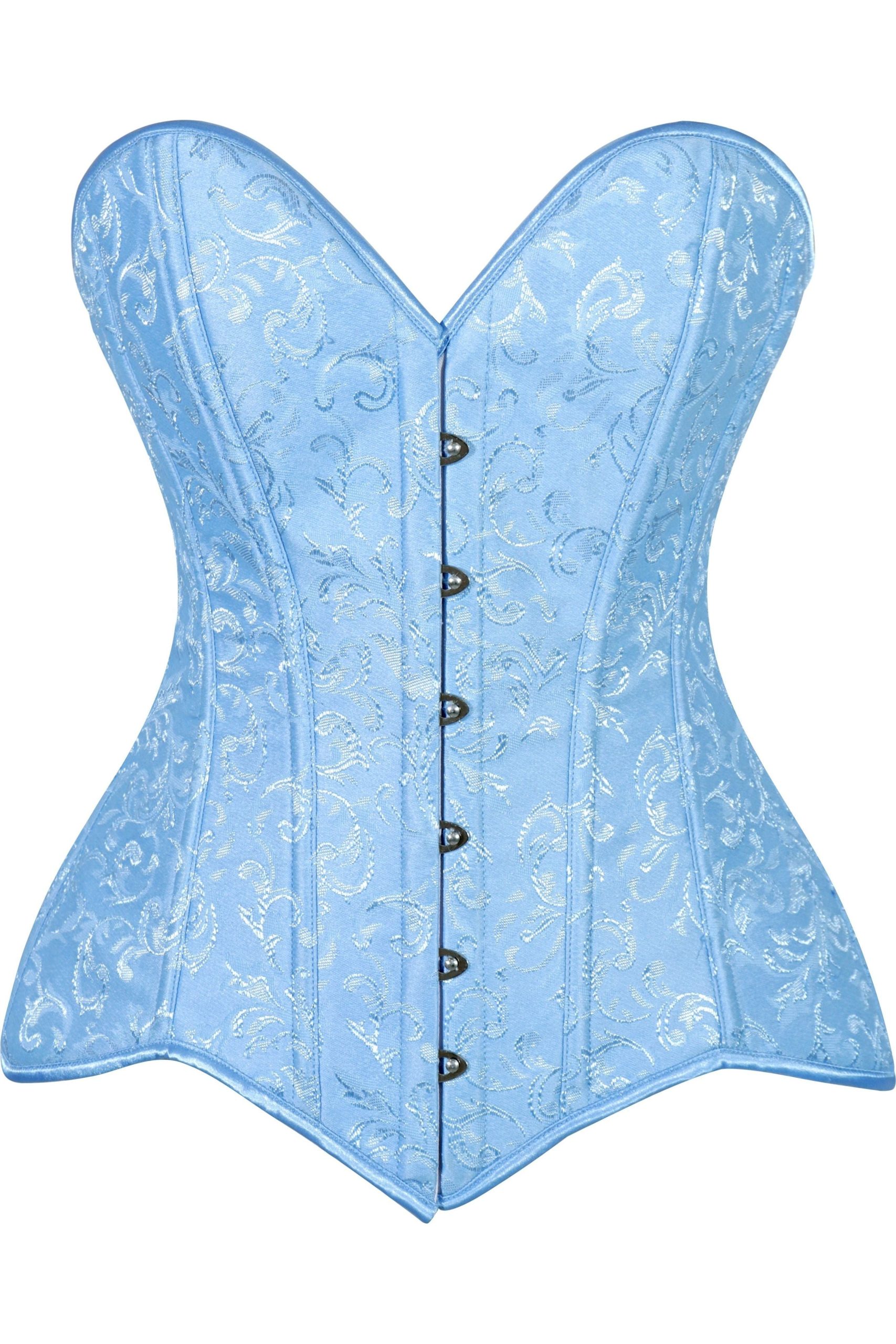 Lavish Lt Blue Brocade Overbust Corset W/Busk Closure